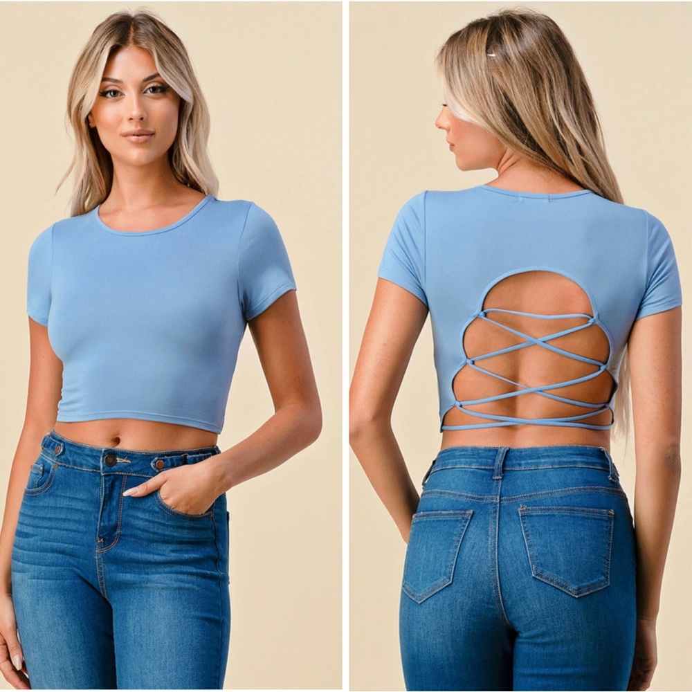 Short sleeve open criss cross back